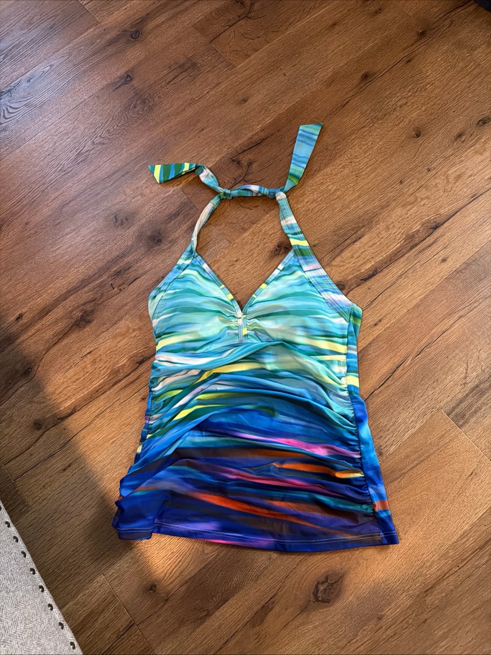 Multicolor Striped Halter Tankini Top